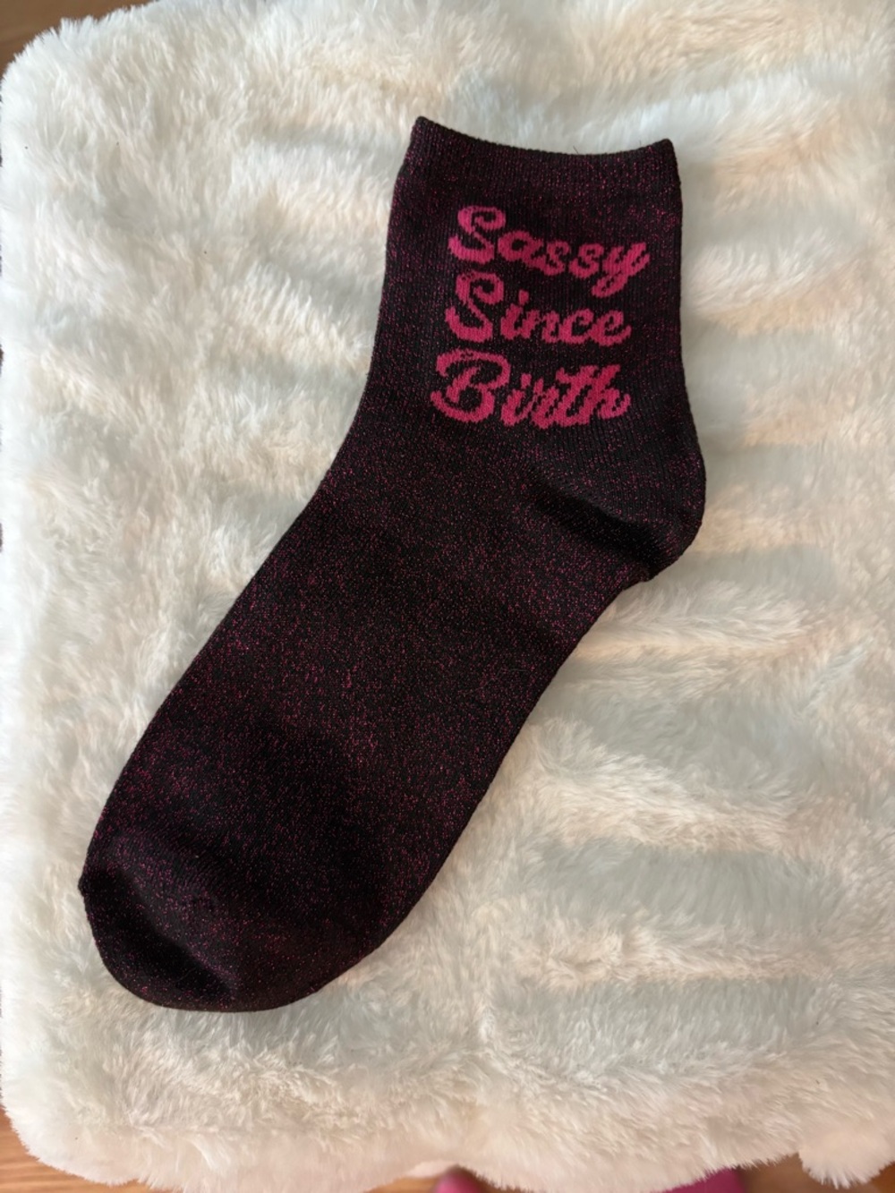 'Sassy Since Birth' Black & Pink Glitter Ankle Sock